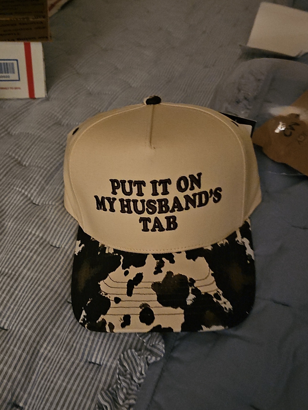 put it on my husbands tab Beige Cap